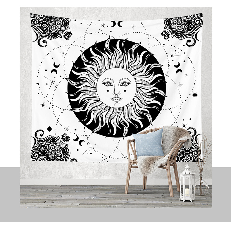 欧洲中世纪装饰挂布塔罗牌占卜挂毯定制太阳光辉沙滩毯网红背景布