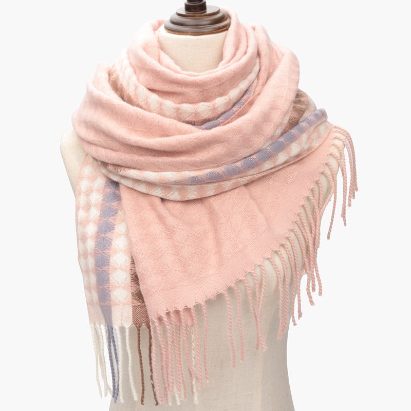 Winter Warm Thickened Artificial Cashmere Scarf Women's Plaid Bristle Tassel Shawl Brushed Cold-Proof Student Scarf Scarf Scarf