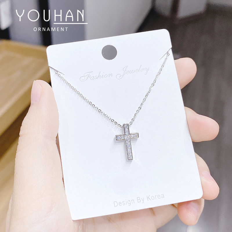 Real Gold Plating Temperament Clavicle Chain Female Cross-Border Wish Amazon Hot Sale European and American Cross Necklace Zircon Necklace