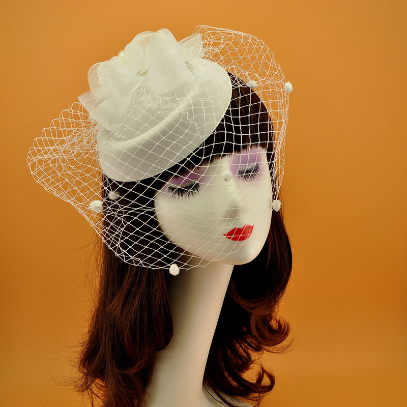 网红主播面纱小礼帽发饰复古名媛夜上海网纱花朵头饰礼服直播配饰