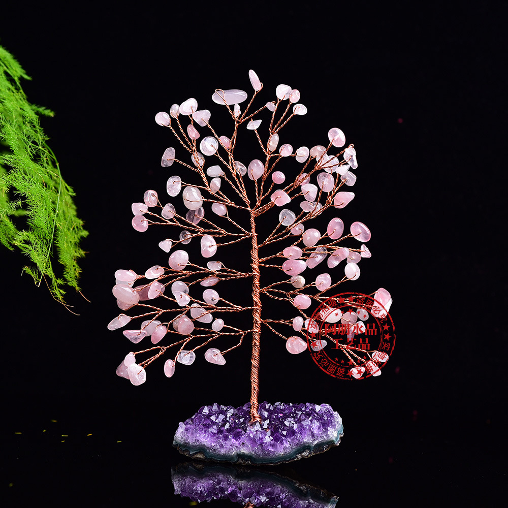 天然水晶乌拉圭紫水晶原石晶块粉晶树装饰碎石diy紫晶簇家居摆件