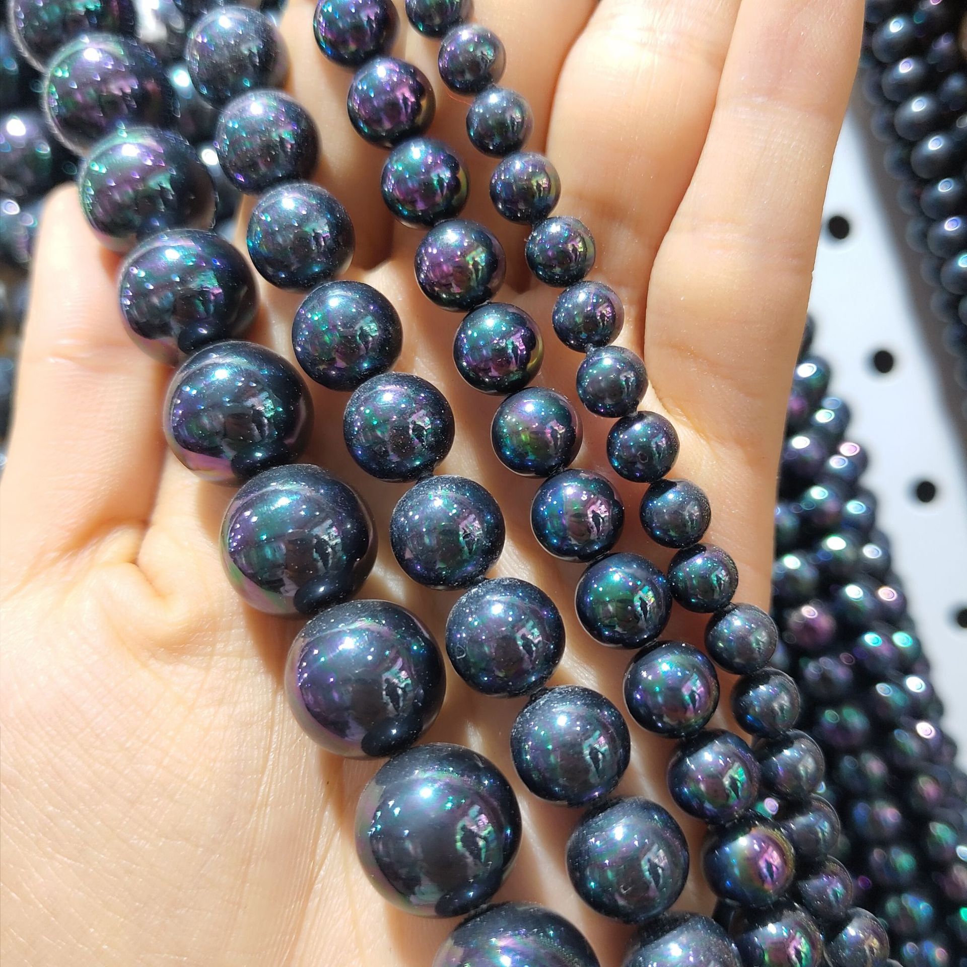 天然深海贝壳珍珠五彩黑贝珠4-16mm项链diy饰品配件散珠批发