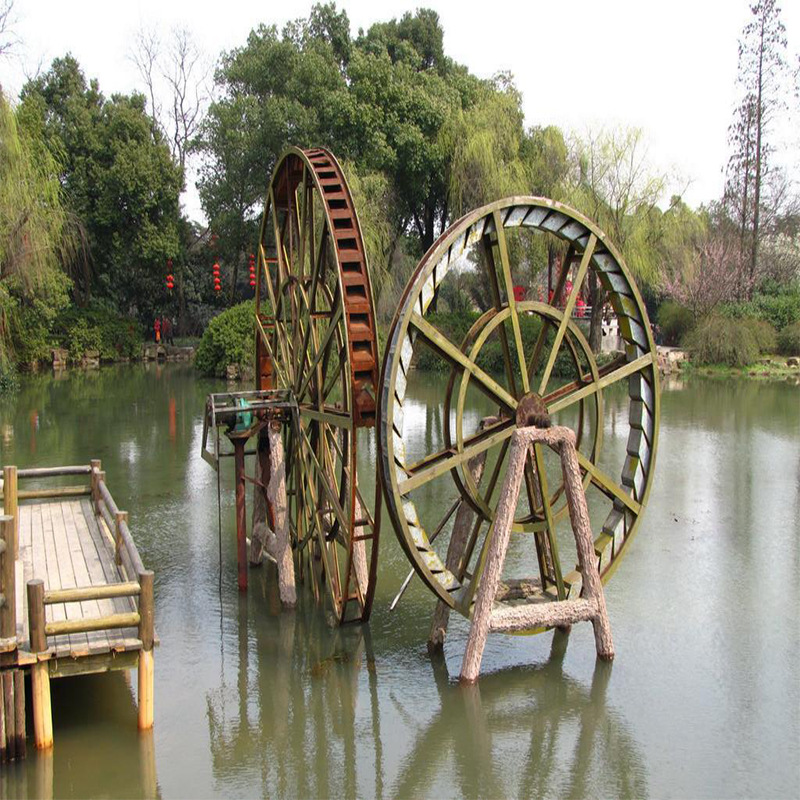 防腐木水车碳化木脚踏水车水车水车风水轮 户外景观水车