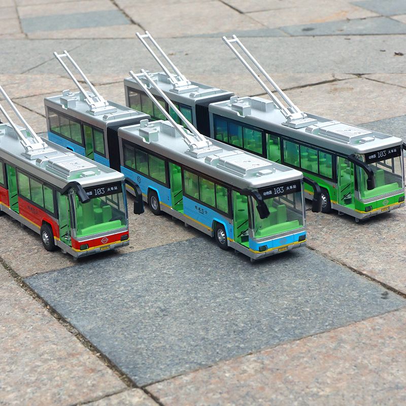 盒装铠威双节大巴合金模型回力声光玩具车真人发音加长公交车1523