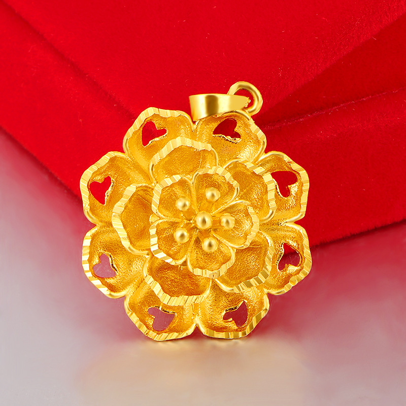 时尚大气越南沙金紫荆花吊坠女 简约铜镀24k黄金玫瑰花朵跨境配饰