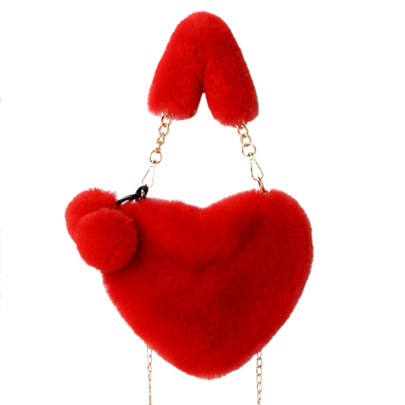 Hot Sale Heart Shape Bag Plush Ball Bag Factory Direct Sales Female ChainBags Handbag 