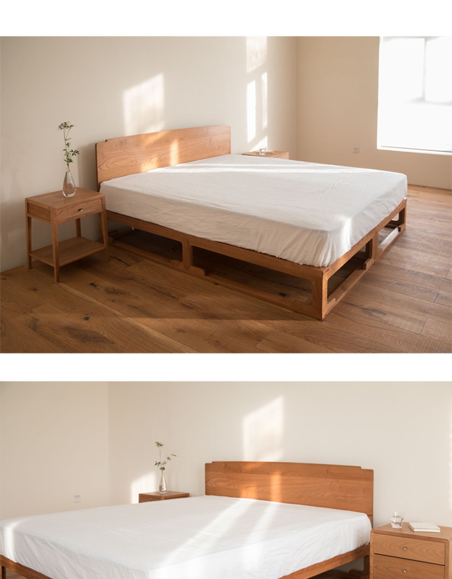 宽木窄作连里床新中式现代简约原木家具主卧黑胡桃全实木双人床