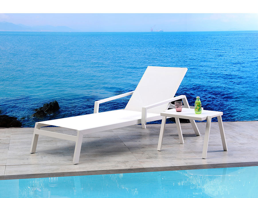 室外酒店庭院铝管躺椅泳池休闲家具沙滩椅户外特斯林网布扶手躺床