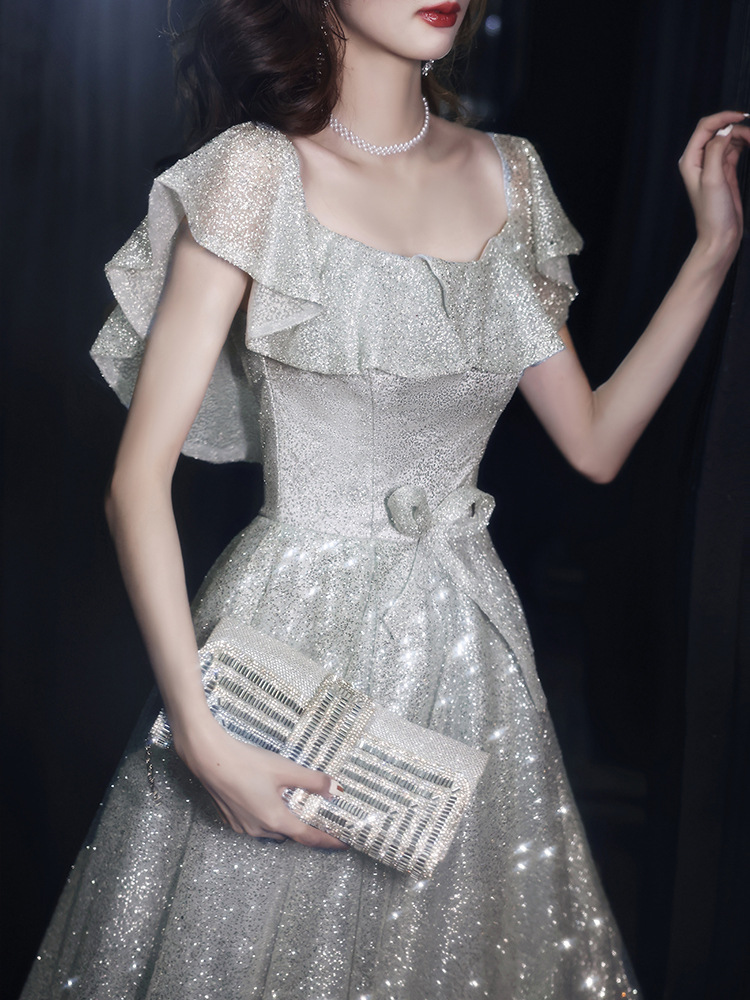 星空晚礼服女2020新款宴会礼服女优雅银色长款年会晚礼服一件代发