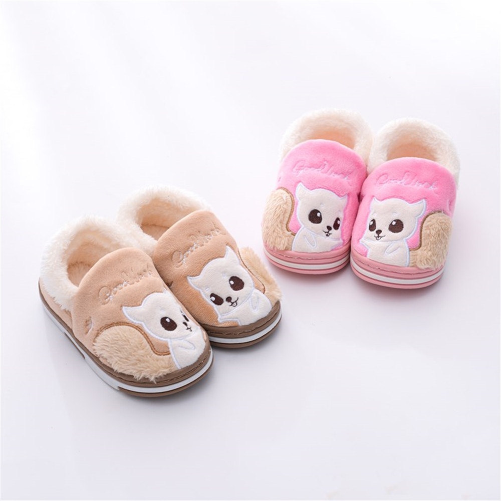 冬季新款儿童女全包跟松鼠卡通加厚棉拖鞋室内居家男女保暖拖鞋子