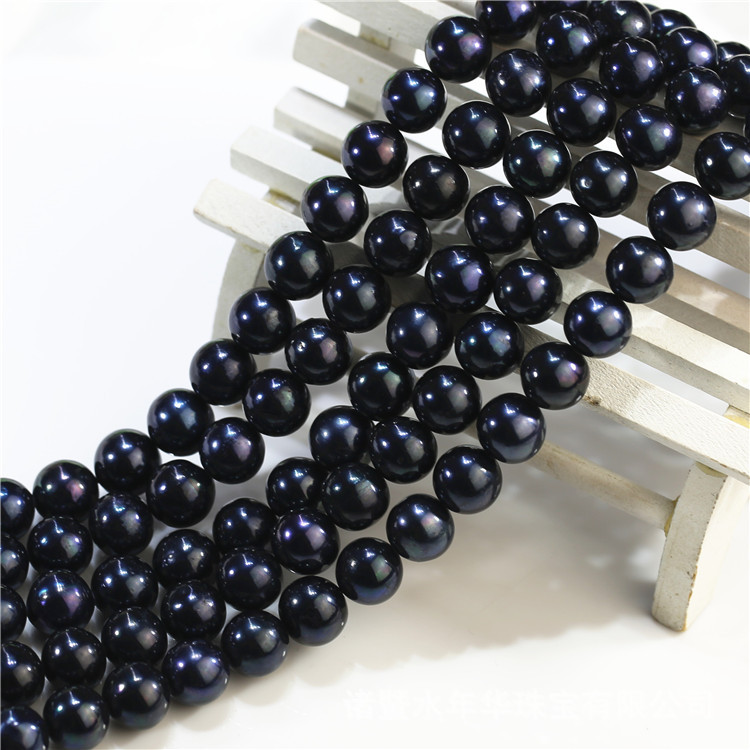 养殖真淡水珍珠11mm染色黑色近圆形大颗粒 diy散珠半成品配饰材料