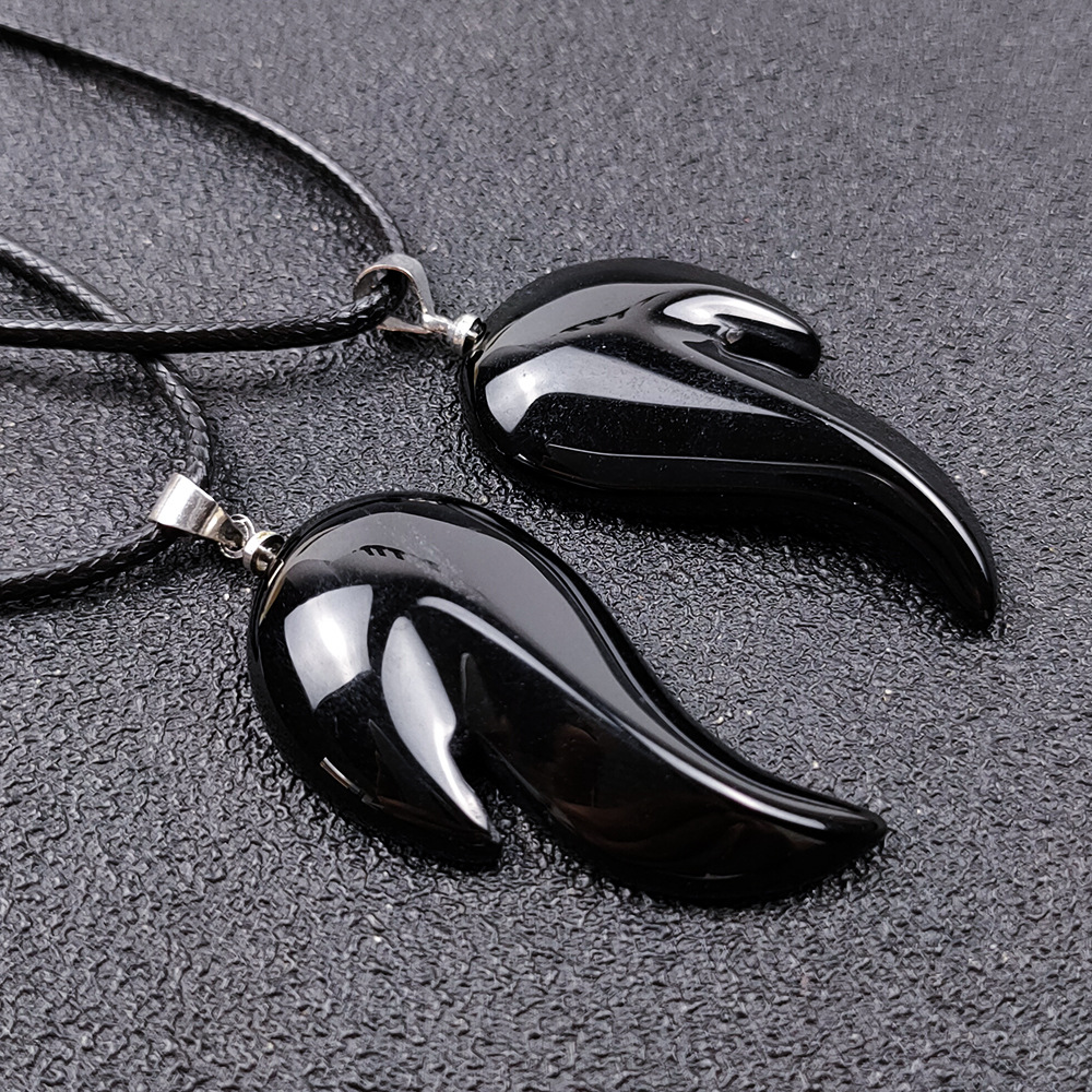 Natural Stone Natural Black Agate Wings Pendant Couple Necklace Neck Accessories Fashion Angel Wings Ornaments European and American