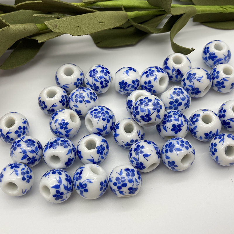 Large Hole Blue and White Porcelain Orchid Porcelain Rose Beads Handmade Diy Ornament Accessories Woven Panjia Bracelet Material Bead Curtain Scattered Beads