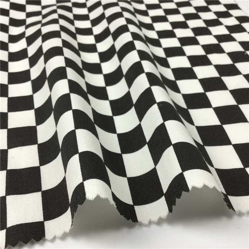 全棉弹力棋盘格子印花布料 多个尺寸正方形黑白格1cm细斜纹面料