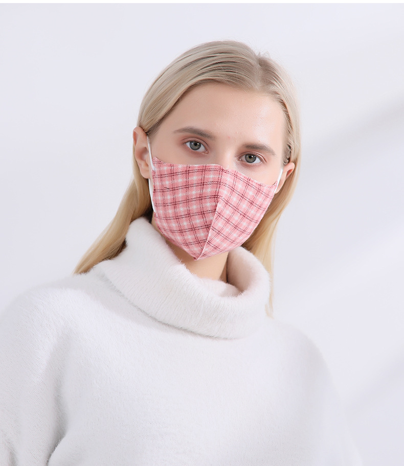 冬季防寒防风加厚纯棉口罩 个性防寒时尚挂耳式格子保暖棉布口罩