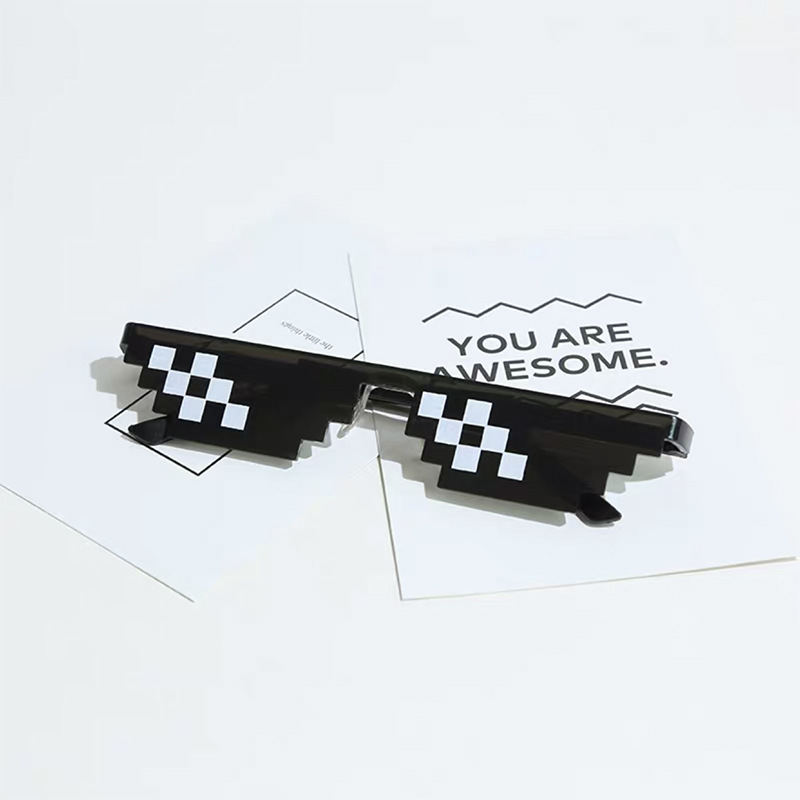 跨境现货 新款马赛克太阳镜 二次元装逼神器打码长方形像素墨镜