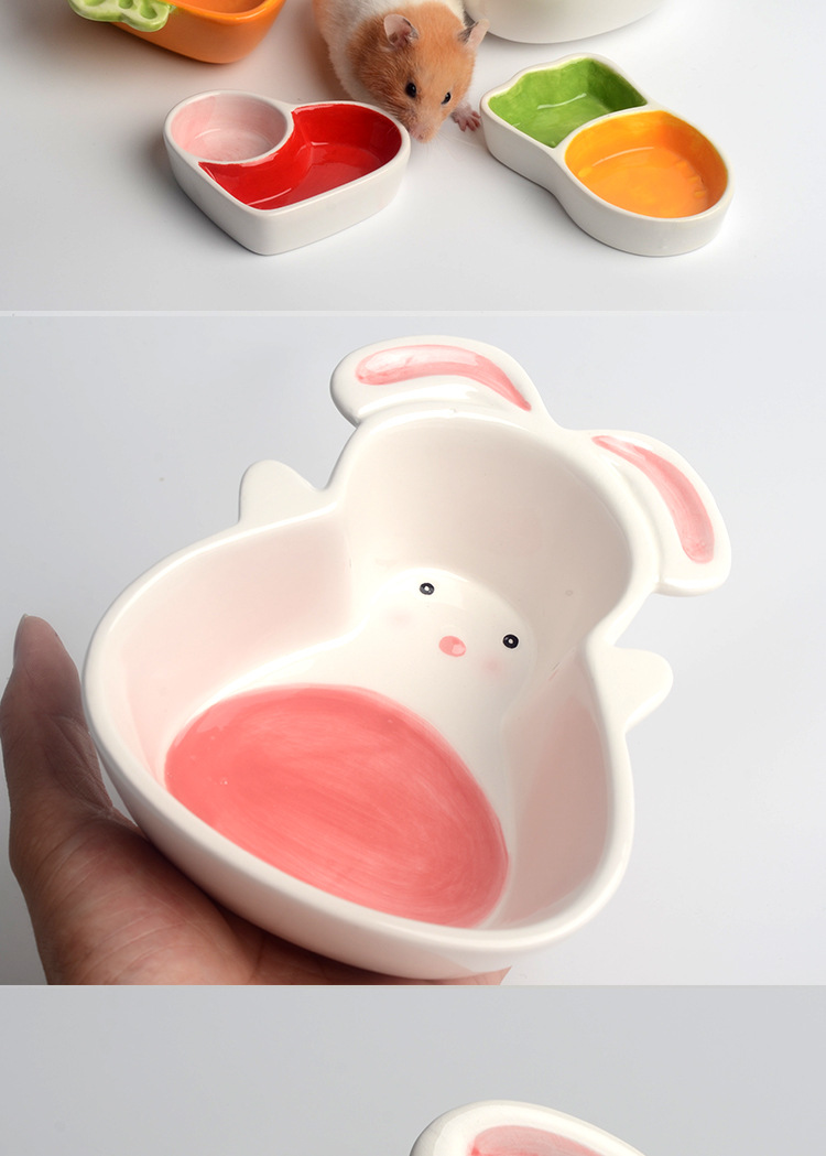 兔子宠物陶瓷碗 龙猫胡萝卜陶瓷小碗 仓鼠爱心食盆蜜袋鼯刺猬食盆