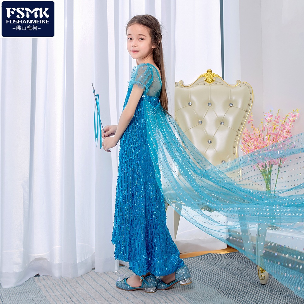 frozen冰雪奇缘2艾莎公主裙 elsa女童礼服裙亮片网纱