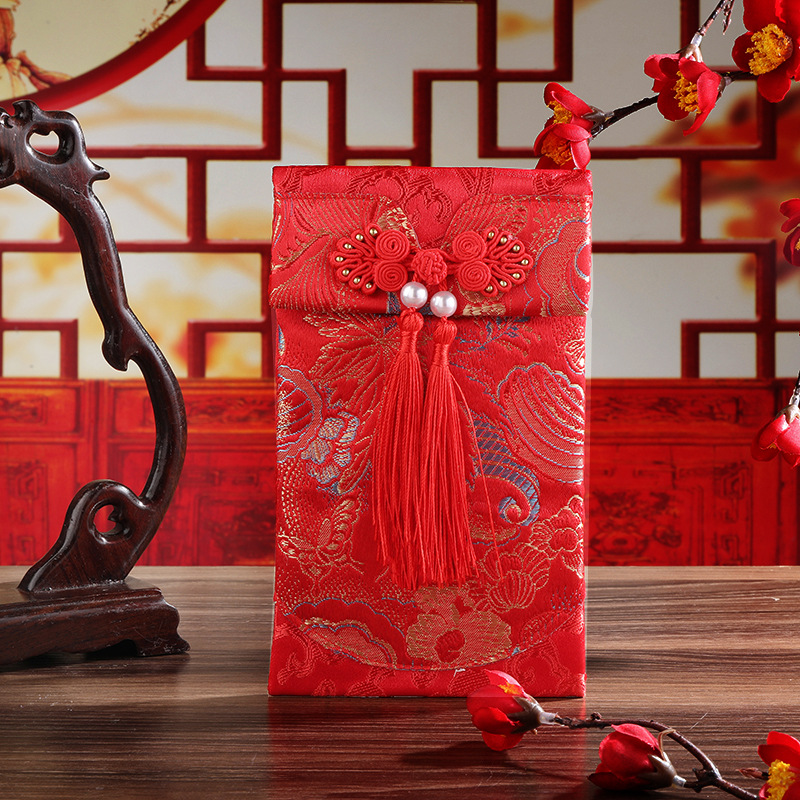 Creative Gift Li Wei Seal Modified Bag Cash Gift Bag Festive Red Envelop Containing 10,000 Yuan Wedding Characteristic Fabric Satin Bride Price Bag