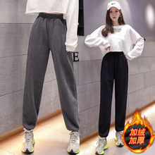 实拍2020秋冬加厚加绒卫裤休闲裤收脚运动裤女宽松高腰直筒长裤