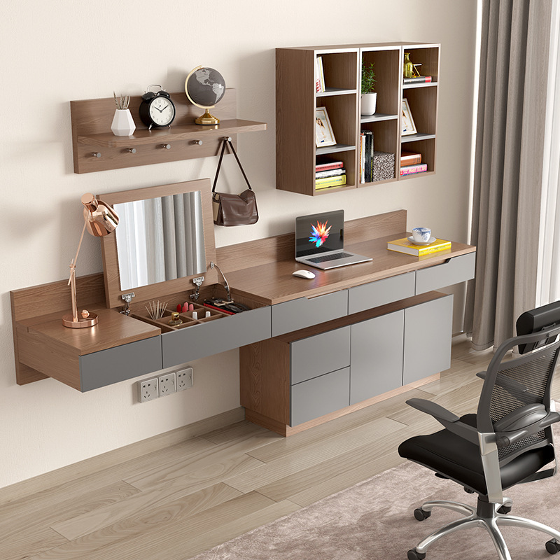 现代简约组合书柜书架书桌一体桌 北欧家用电脑台书桌梳妆台一体