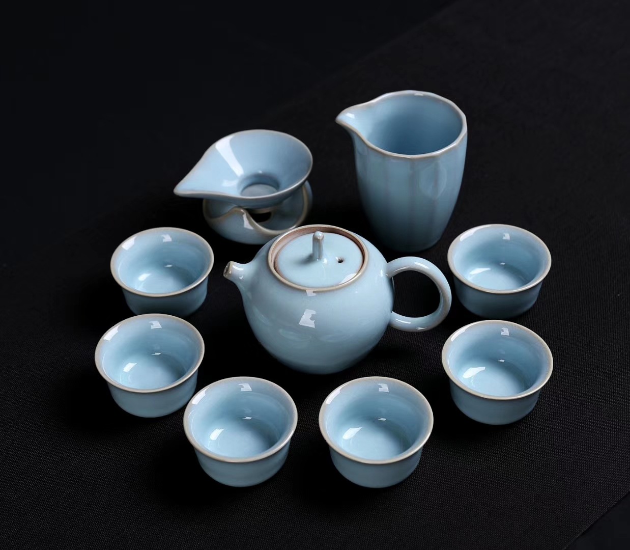 原产地汝窑开片养线汝窑茶具盖碗 茶壶汝瓷功夫茶具套装厂家批发