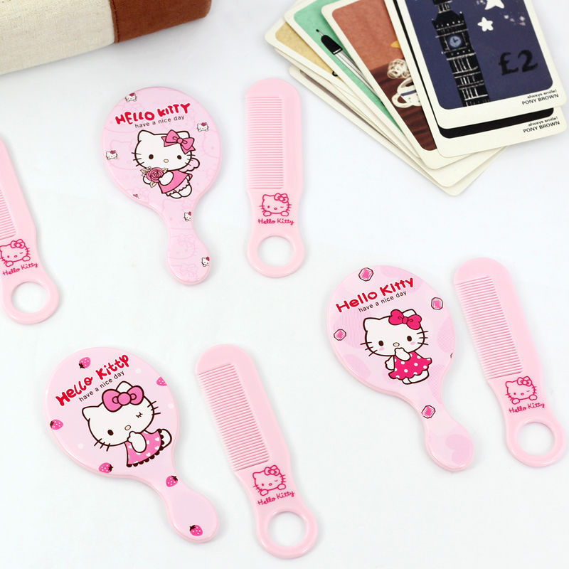 Cartoon Hello Kitty Small Mirror Small Comb Cute Folding Makeup Comb Mirror Set Portable Mirror and Comb Portable Mirror Comb