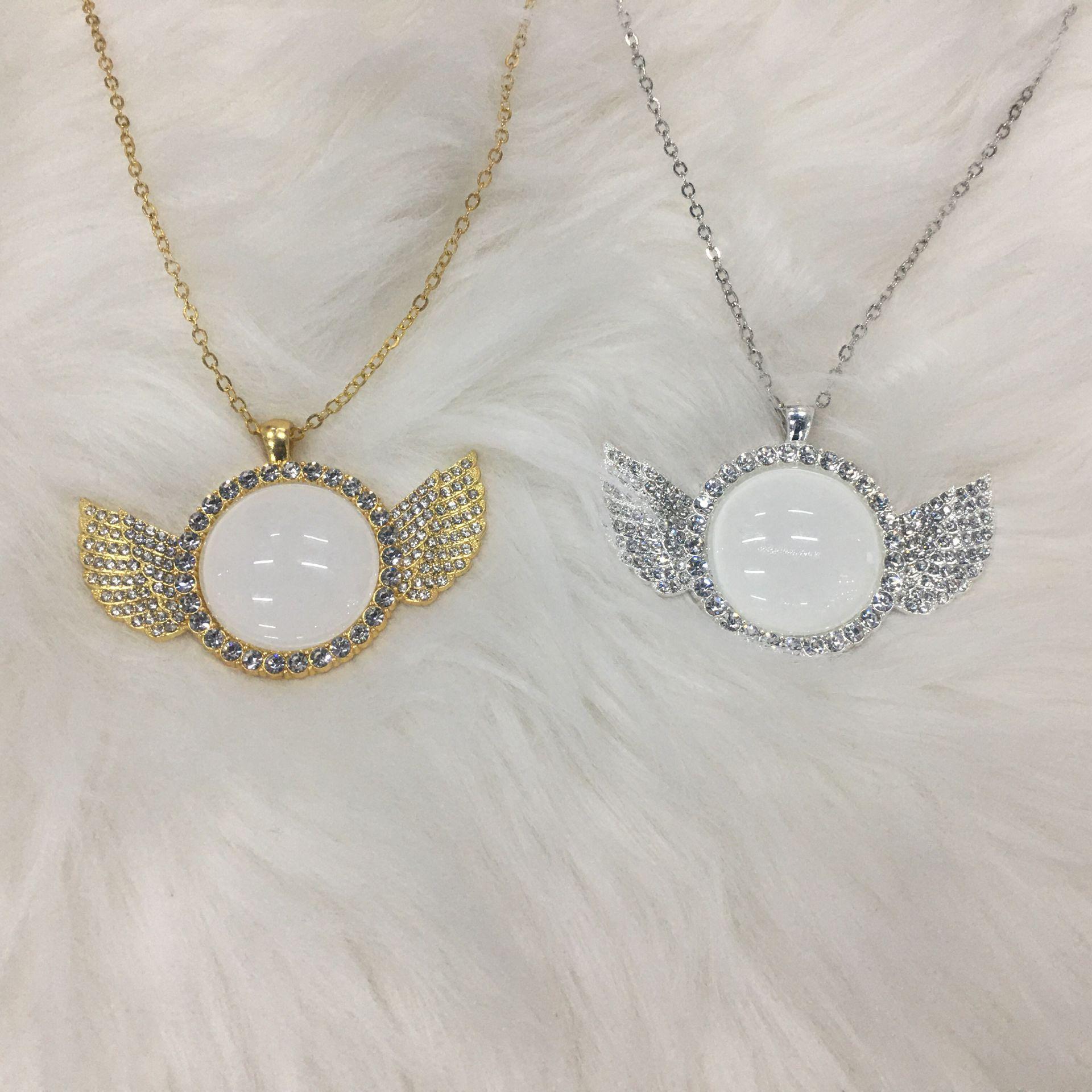 热转印水晶项链个性可印图项链 diy项链 空白 天使项链礼物空银金