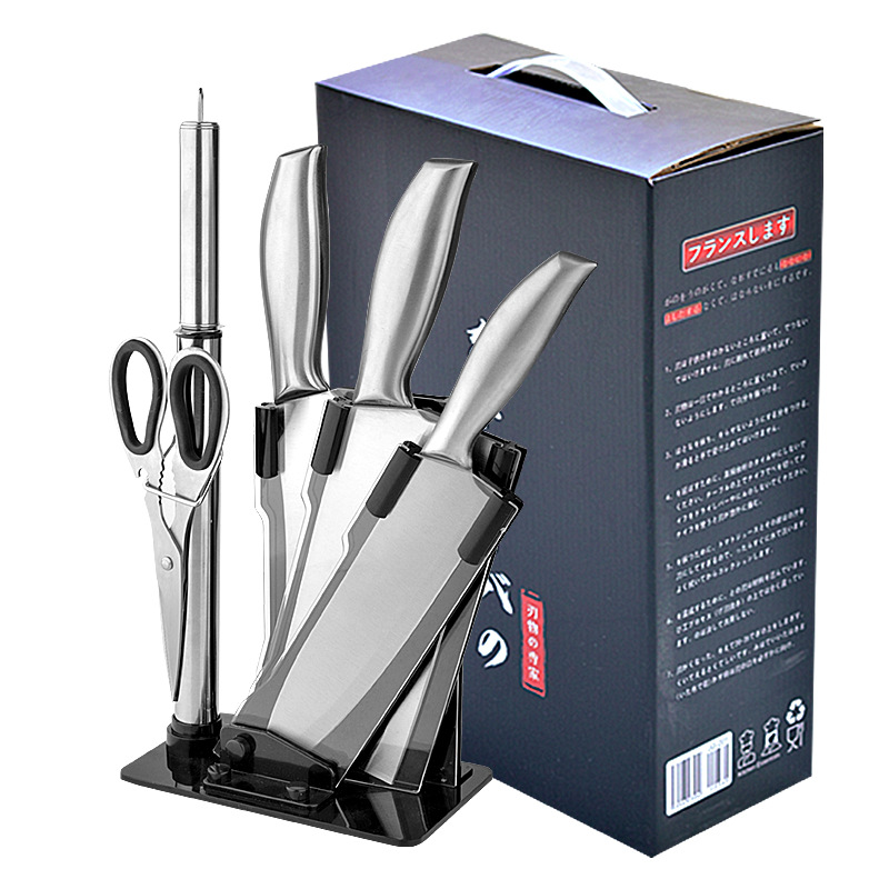 Acrylic Knife Rack Full Steel Handle Seven-Piece Kitchen Knife Kitchen Knife Household Knife Set Gift Knife Set in Stock