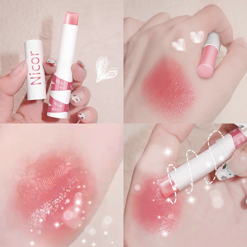 nicor温变蜜桃味润唇膏滋润保湿修护淡化唇纹乳木果唇膏学生儿童