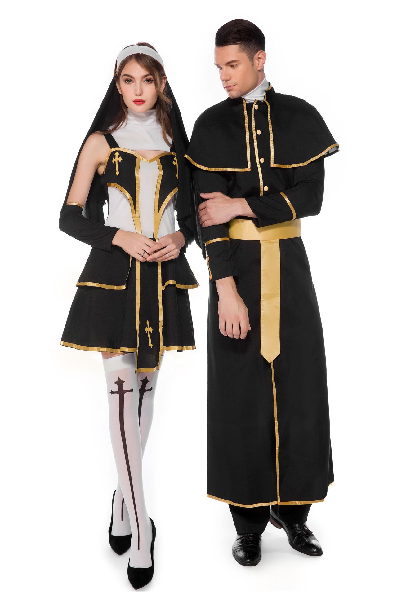 神父修女服 男女情侣长袍 化妆舞会女服饰 万圣节服装 成人采购价格