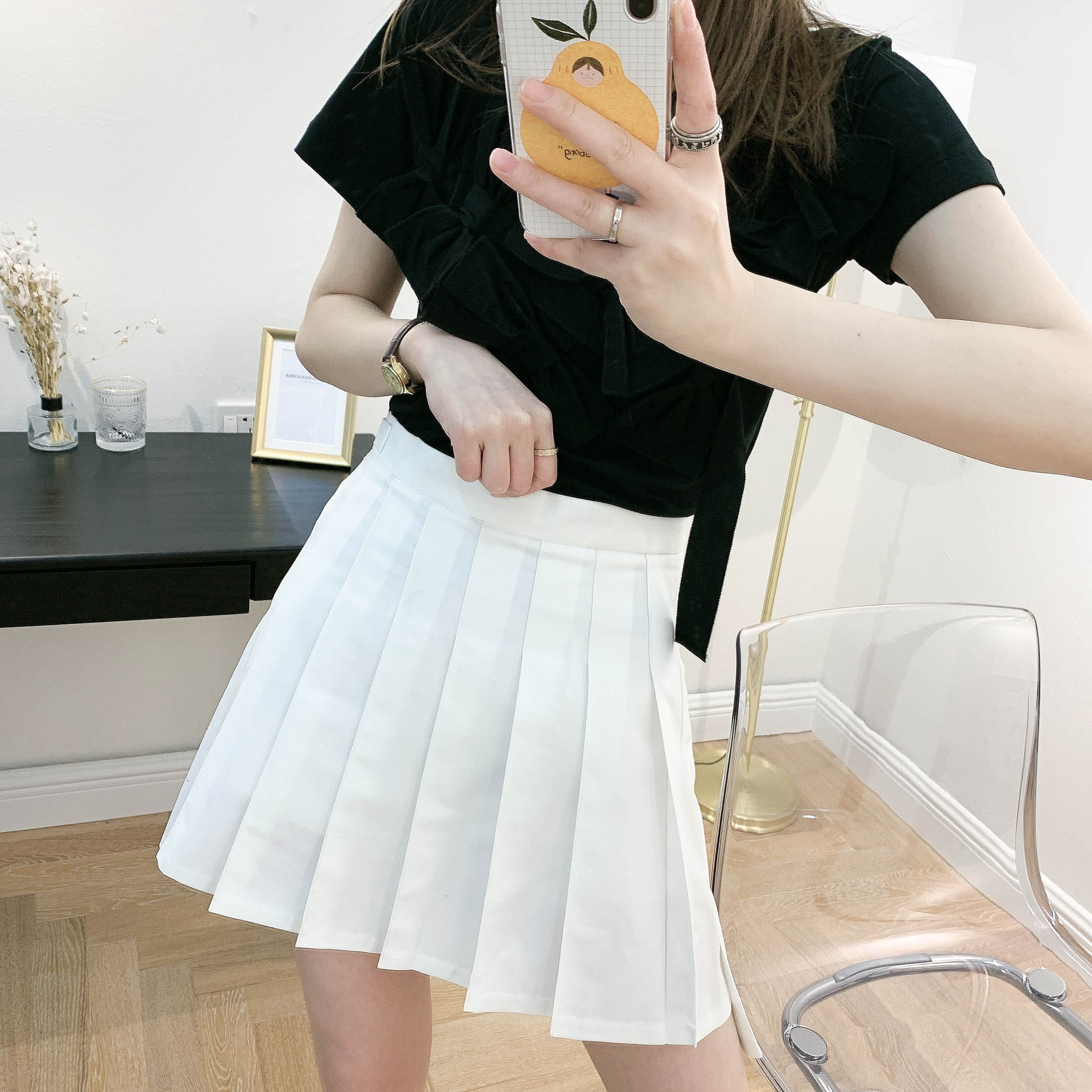 tb红白蓝织带百褶裙短裙2021新款夏防走光西装裙高腰裙子半身裙女