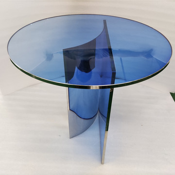 亚克力蓝色渐变桌面镜面金属边框克莱因蓝色圆桌轻奢创意会客桌椅