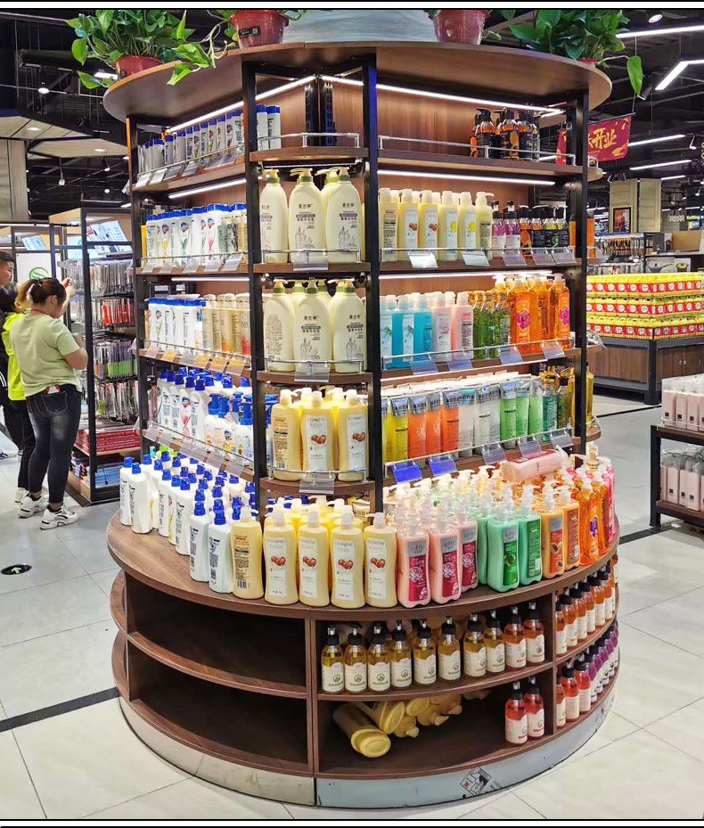 包柱货架定制多层围柱货架钢木结合商场包柱货架超市便利店四向架