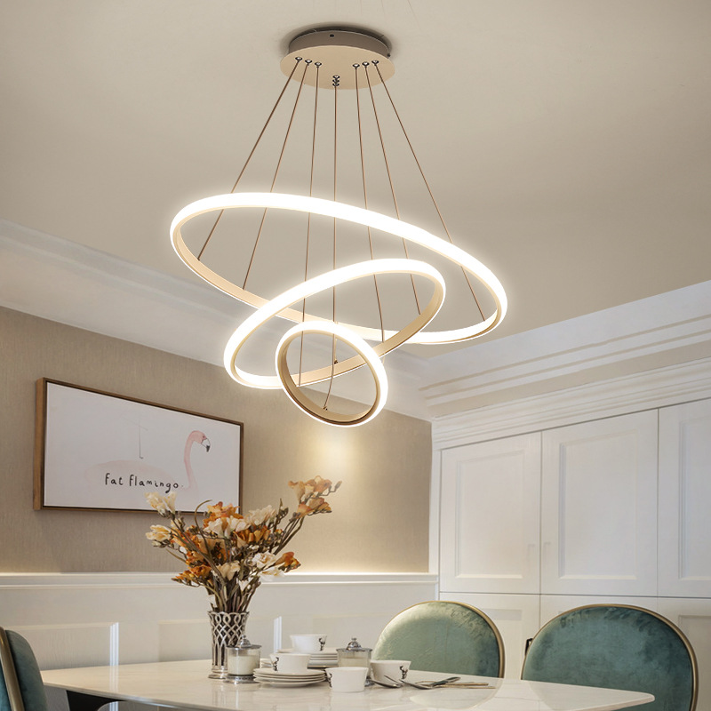 Dining Room Chandelier Three-Head Nordic Circle Bar Lamp Led Simple Modern Living Room Pendant Lamp Atmospheric Dining Room Chandelier