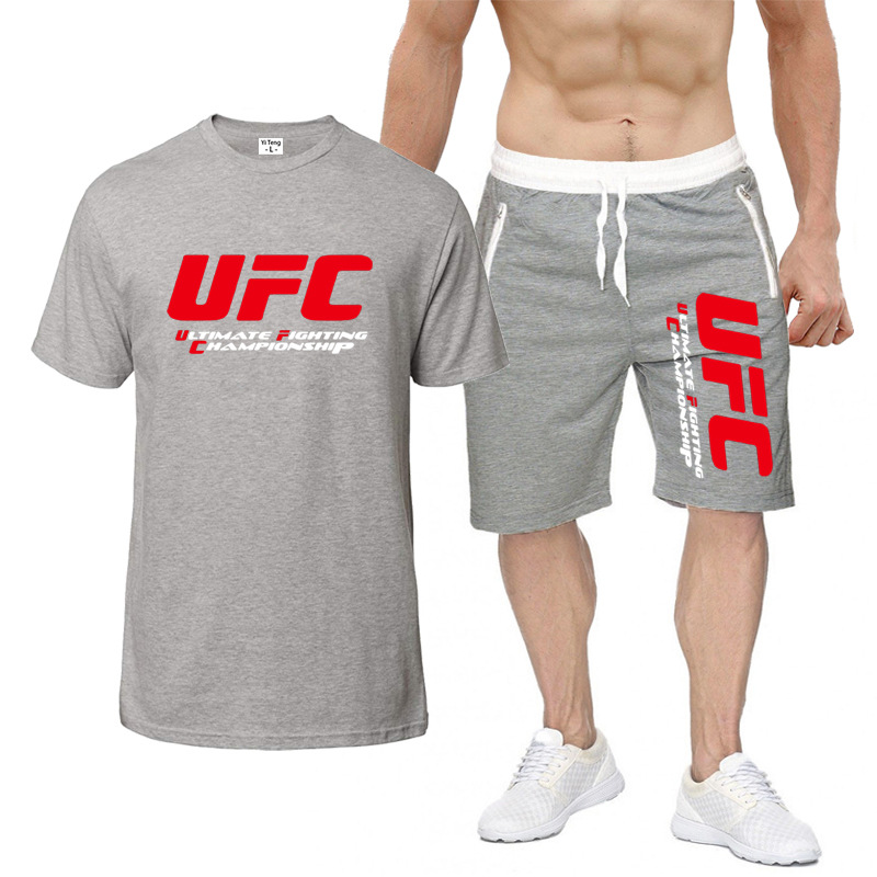 UFC Europe and America Cross Border Summer Cotton Men's T-shirt Casual Fitness Men's Short-Sleeved T-shirt + Sports Shorts Suit
