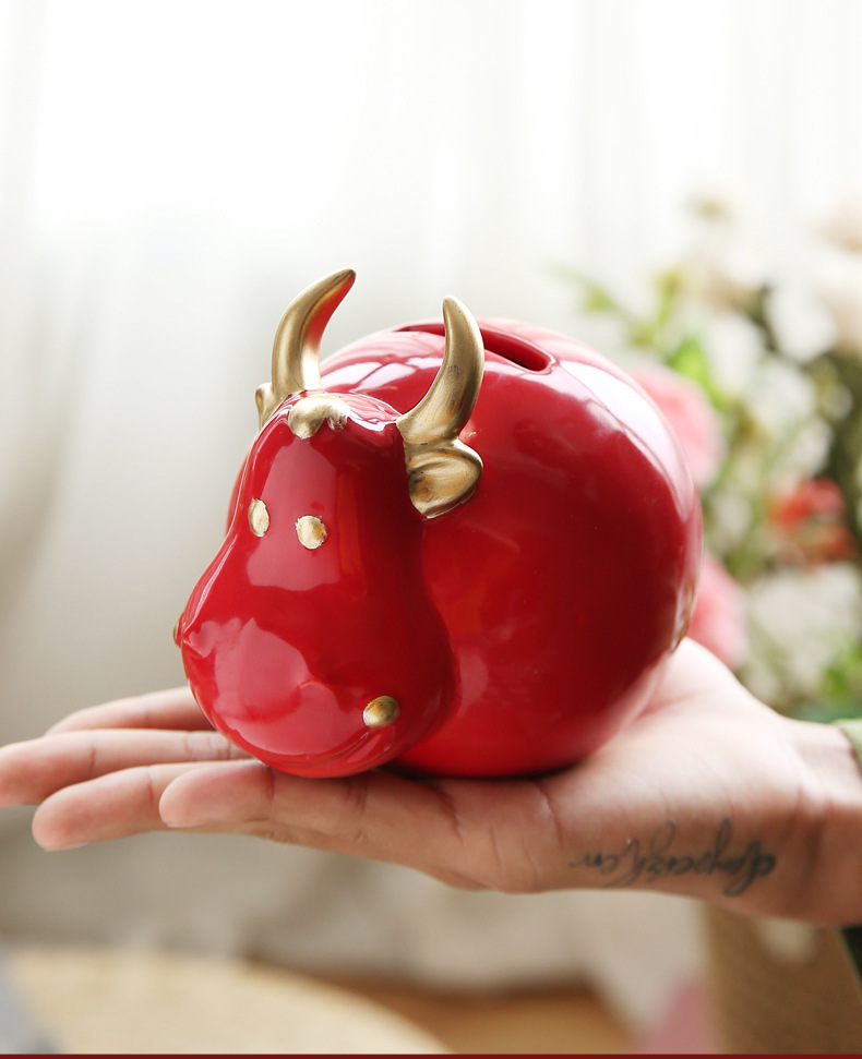 十二生肖牛陶瓷存钱罐可爱卡通储蓄罐生日礼物招财转运牛家居摆件