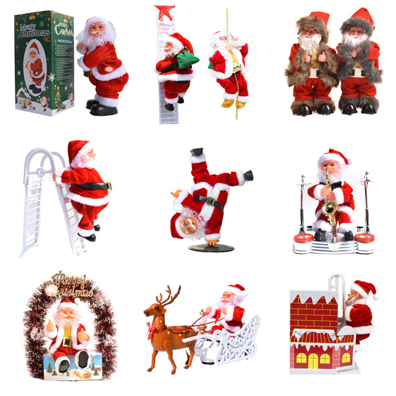 Electric Santa Claus Climbing Beads Climbing Ladder Christmas Doll Music Old Man Christmas Gift Toys Rope Climbing Electric Old Man