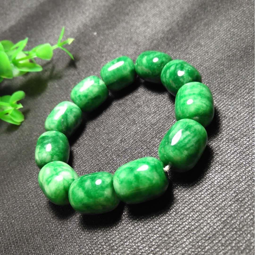 玉器批发满绿干青翡翠铁龙生手串 寒玉圆珠桶珠貔貅手链手排批发
