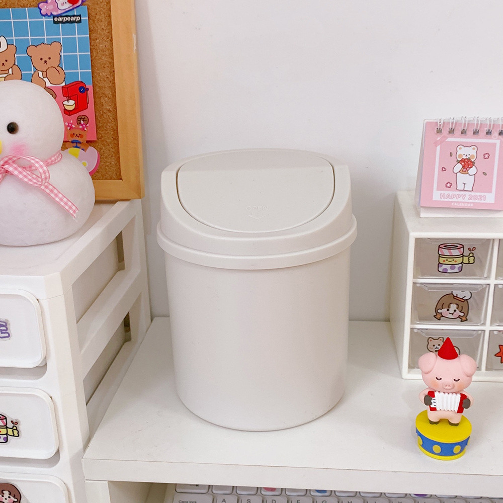 INS Style Desktop Small Trashbin Tube Bedroom Creative Girlish Heart Home Cute with Lid Internet Celebrity Mini Storage Box