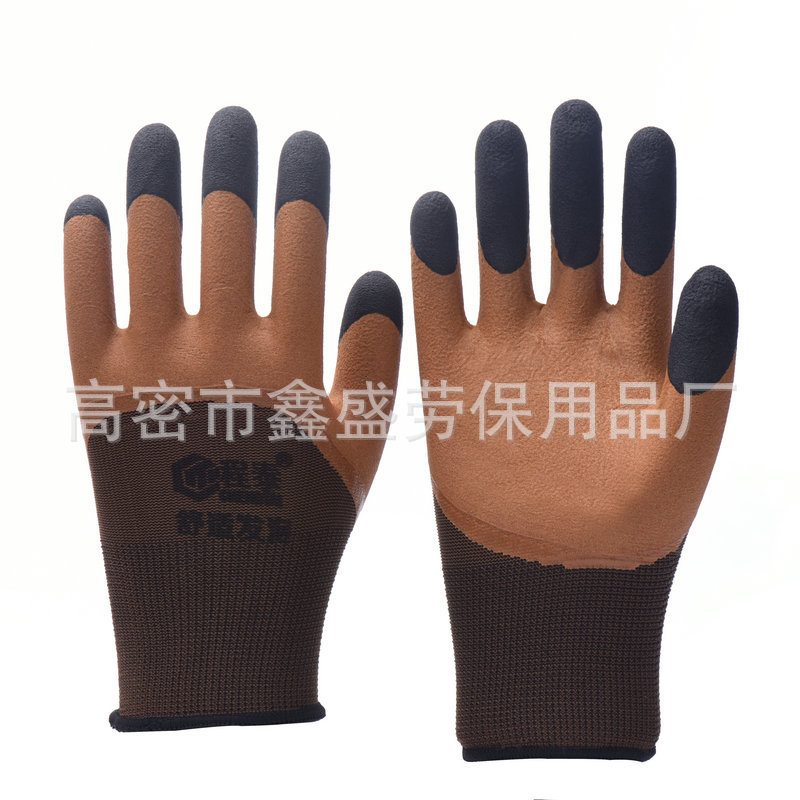 Coffee Foaming Reinforced Finger Labor Gloves Thick Wear-Resistant Non-Slip Wear-Resistant King Dipped Gloves Wholesale