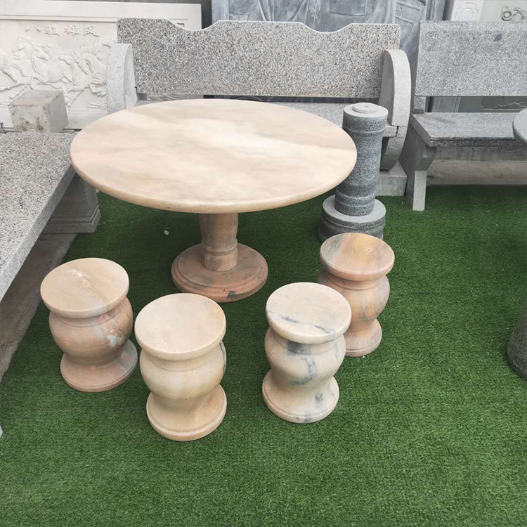 庭院户外雕刻镂空石桌凳大理石园林院落石雕圆桌石凳石桌椅青石雕