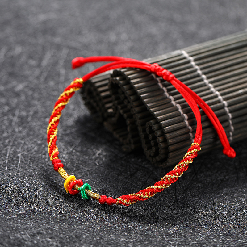 手工编织麻花结手链本命年红绳男女情侣中国风简约定情纯手工玉线