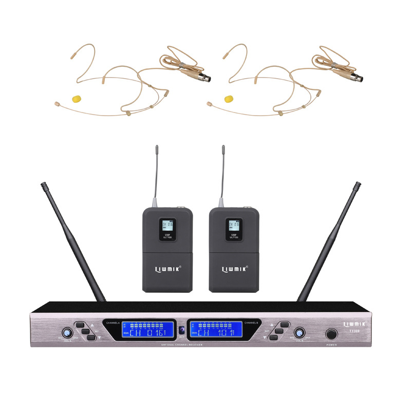 厂家直供一拖二头戴领夹无线麦克风 话筒tt300腰包 麦克风话筒