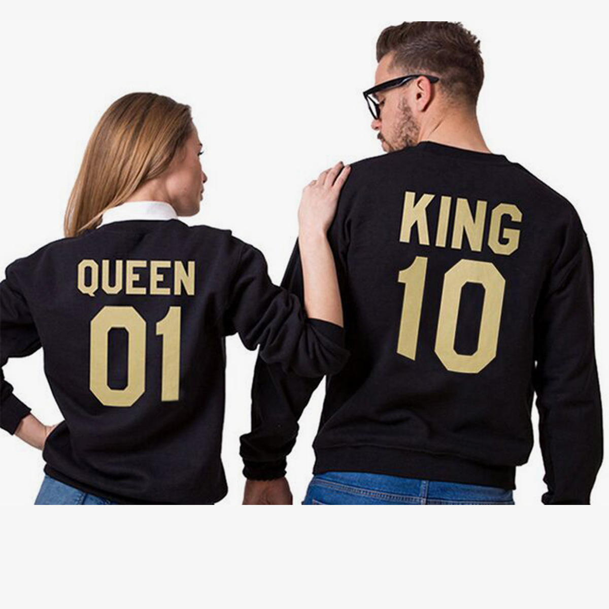 2016欧美爆款queen king金色英文字母印花国王王后圆领情侣卫衣