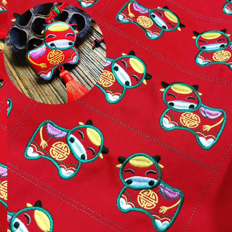 梵椿端午节绣花十二生肖牛年香囊布片古小牛刺绣香包绣片