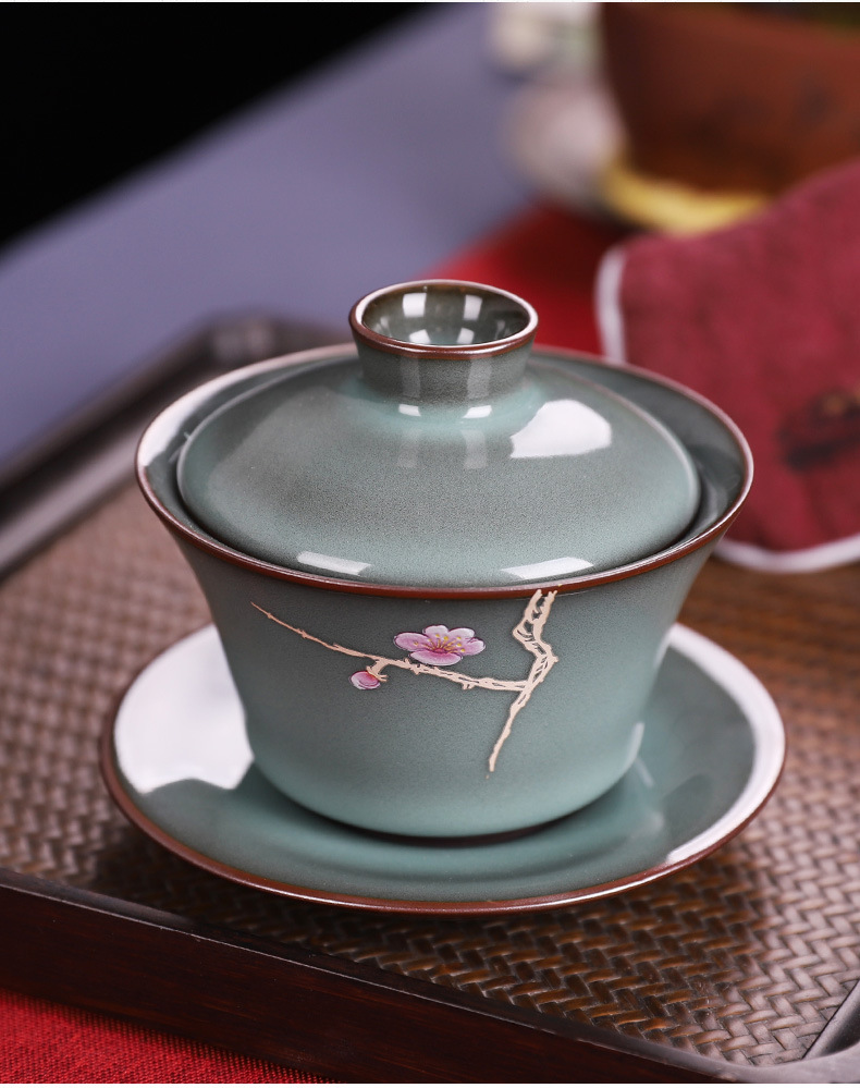 批发功夫茶具官窑铁胎盖碗泡茶碗三才杯复古陶瓷泡茶杯家用泡茶器