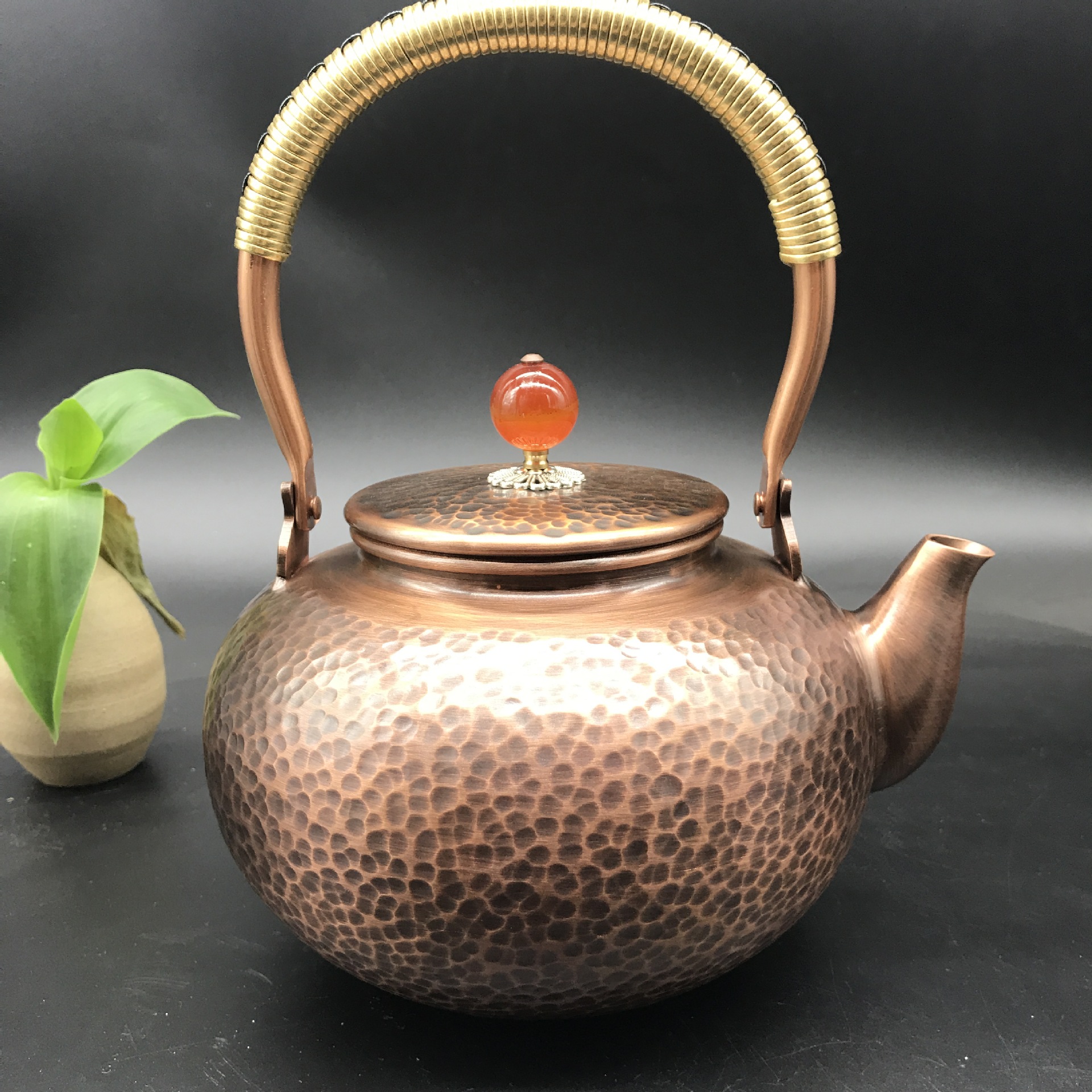 金义堂 复古中式手工锤纹茶壶 养生泡茶铜壶道 高档功夫铜茶壶