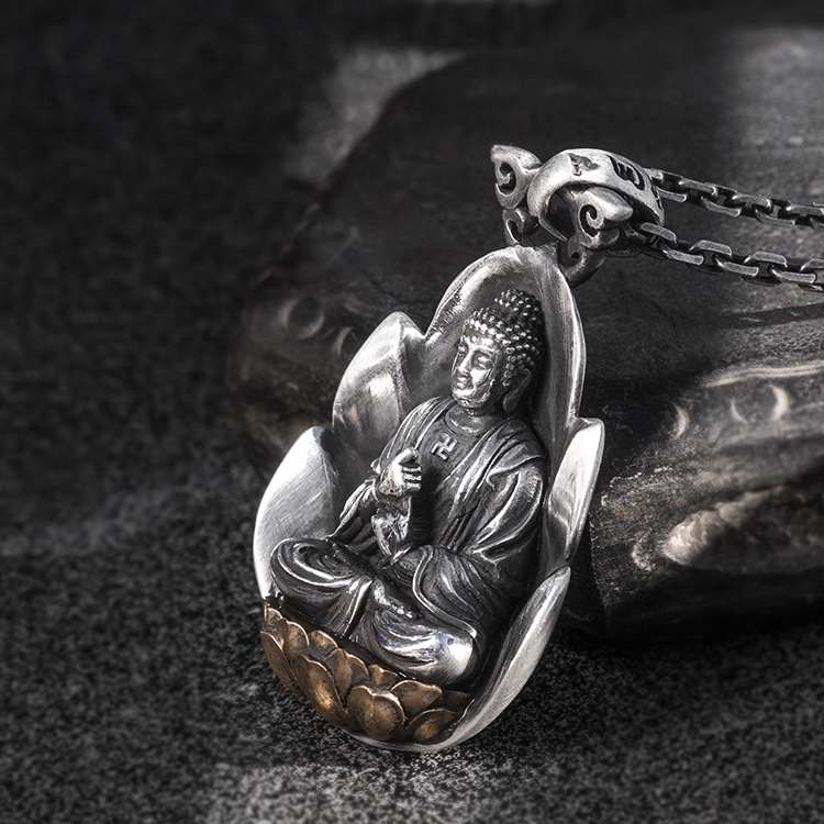 银项链男士个性本命佛项坠挂坠配饰999足银吊坠佛像挂牌