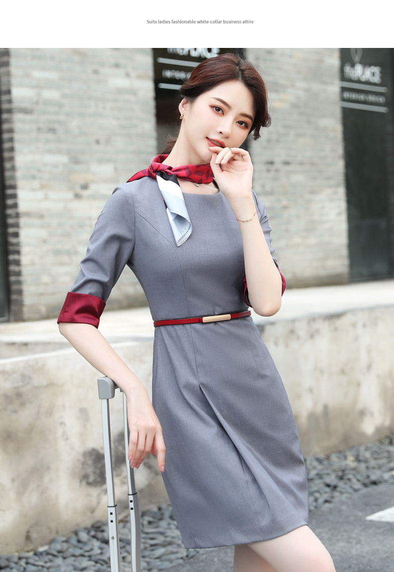 空姐制服中袖灰色乘务员面试艺考教师前台接待师工作服